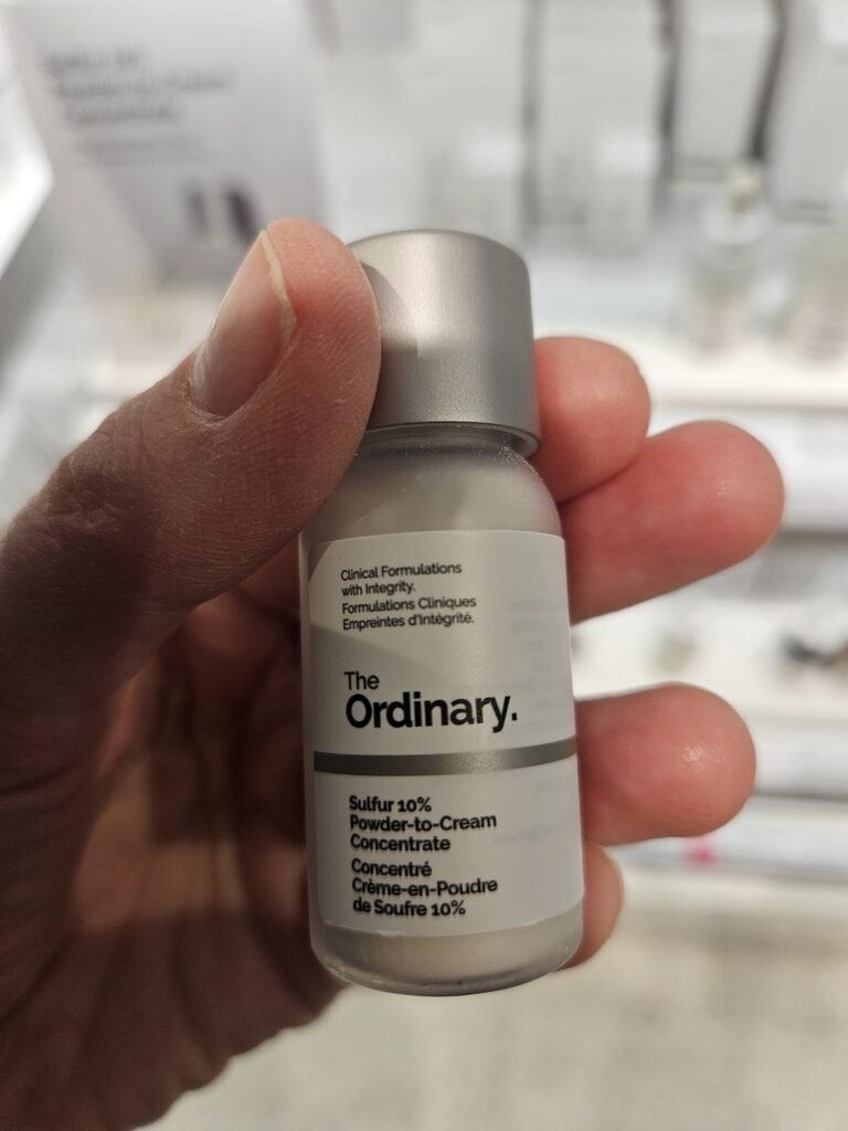 Photo of a small vial of The Ordinary Sulfur 10% powder