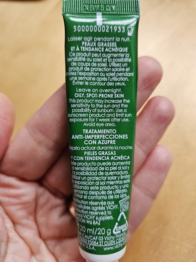 Back of Vichy Normaderm S.O.S bottle